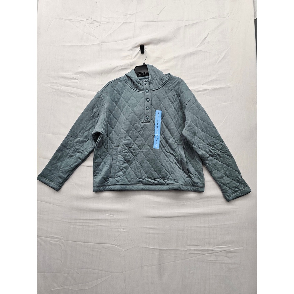Lands' End Girls Quilted Pullover Hoodie Blue Cotton Blend Casual Size Large